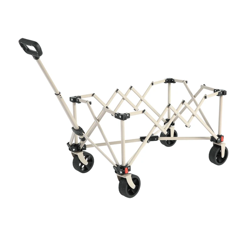 Folding Wagon Cart with All Terrain Wheels, Quick Setup and Folding, Heavy Duty Garden Cart with Adjustable Handle, 30.5" L x 19" W x 18" H, Beige