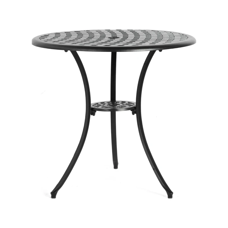 3-Piece Patio Bistro Set with Umbrella Hole, Environmental Protection Coating, All-Weather Cast Aluminum Table and Chairs for Garden, Black