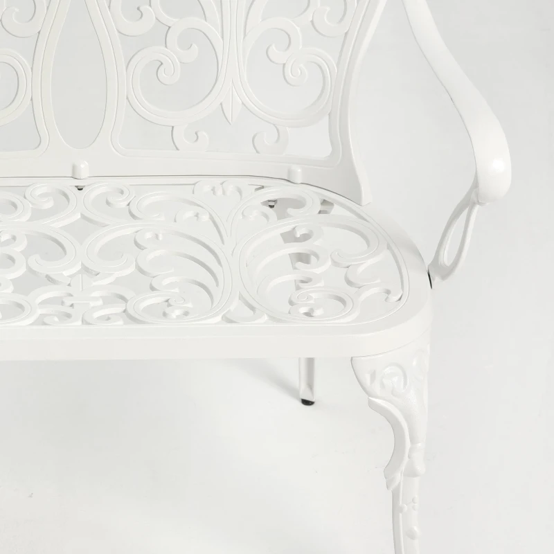 Waterproof and Rust-Proof Patio Garden Bench with Floral Rose Design, Cast Aluminum Outdoor Park Bench, 34.5" L x 22.5" W x 34.5" H, White