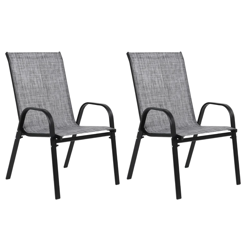 2-Piece Patio Chairs Set with Breathable Textilene Fabric, Curved Armrest, Space-Saving Outdoor Camping Chairs, 24.5" L x 24.5" W x 38" H, Gray