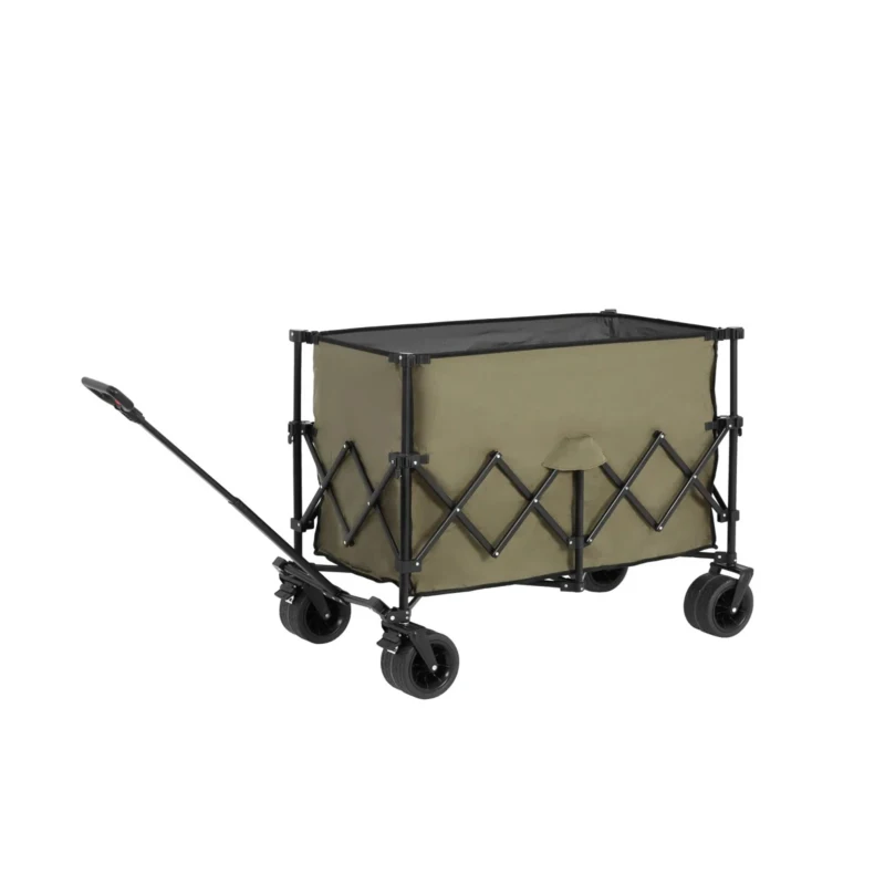 Collapsible Beach Wagon with All-Terrain Wheels, Quick Setup and Folding Utility Cart with Drink Holders, 43" L x 21" W x 32.5" H, Army Green