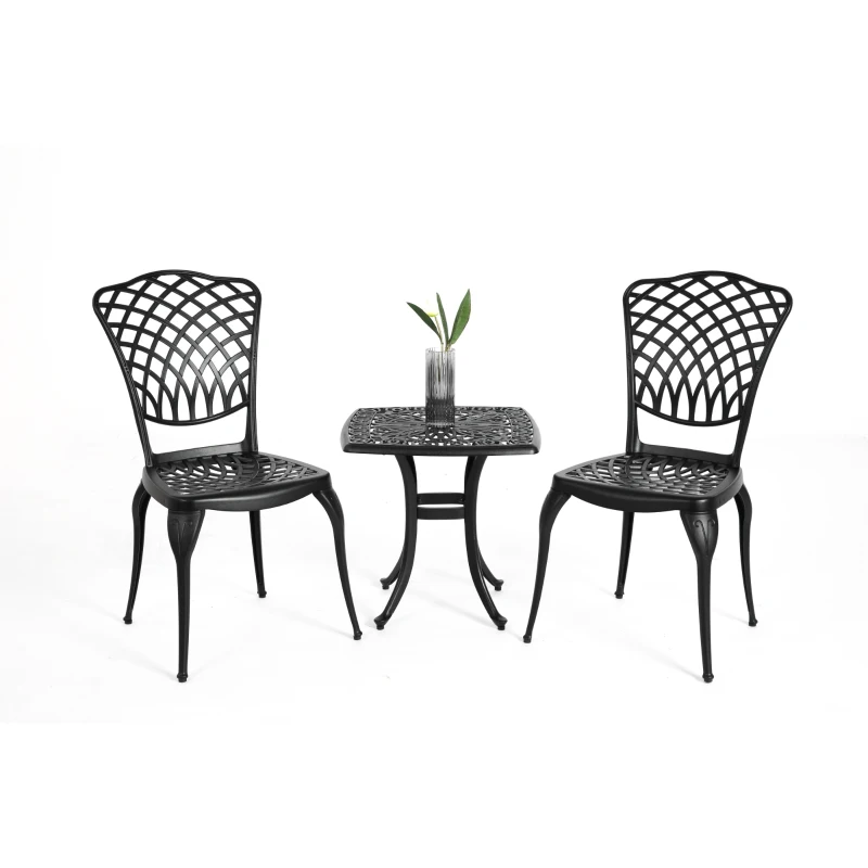3-Piece Rustproof Cast Aluminum Bistro Set with 2 Chairs and 1 Round Table, Foot Caps, Weather Resistant Outdoor Patio Furniture, Black