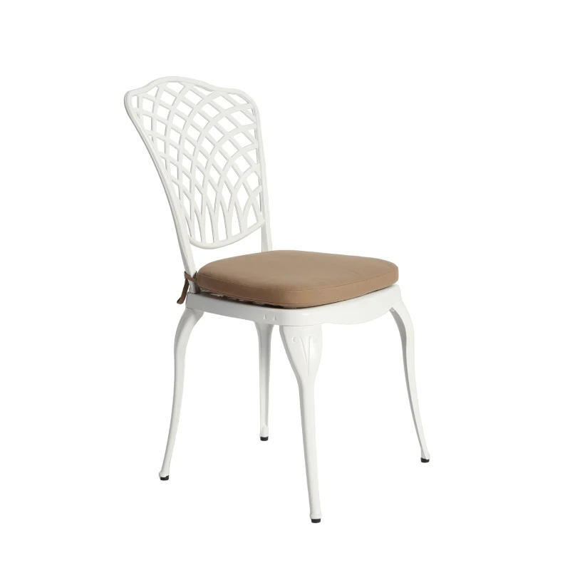 3-Piece Bistro Set with Cushions, Includes 2 Chairs and 1 Round Table, Rustproof Cast Aluminum Patio Furniture for Garden, Patio, Balcony, White