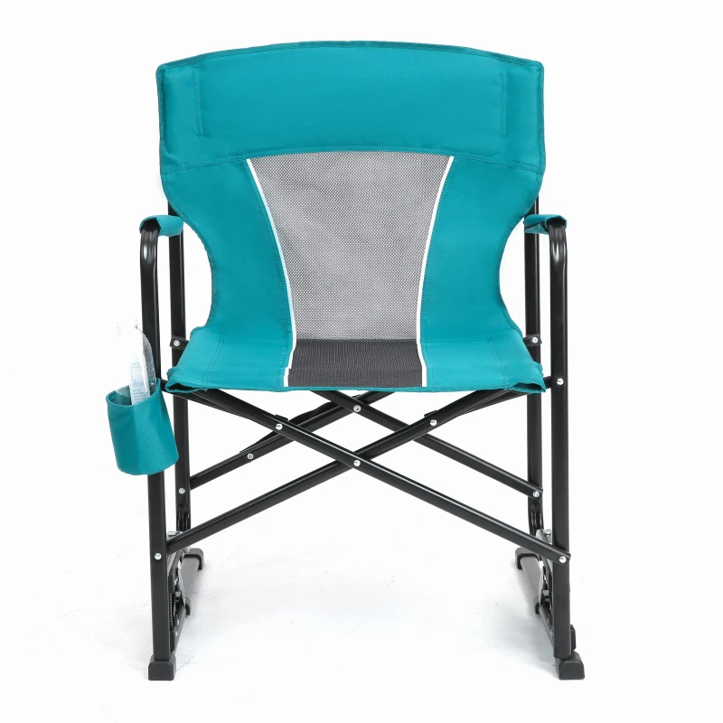 Outdoor Freestyle Rocker Camping Chair with Armrests and Backrest, Drink Holder, Portable Folding Rocking Chair, 24.5" L x 26" W x 37" H, Blue