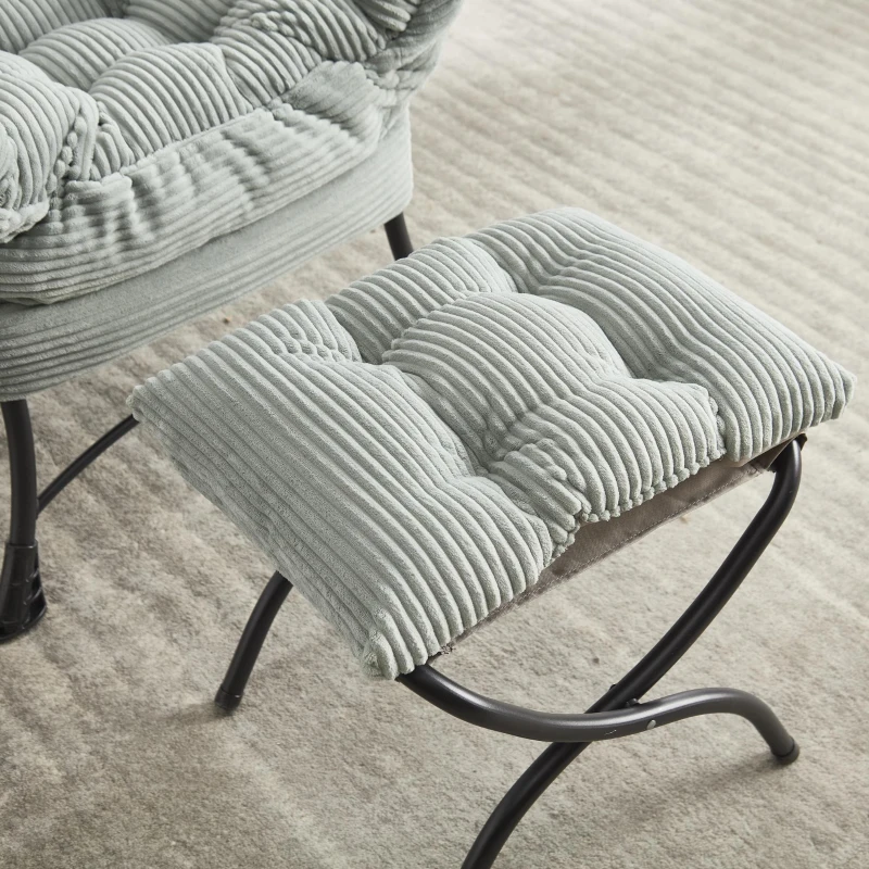 Modern Lounge Accent Chair with Armrests, Side Pocket, Steel Frame, Ergonomic Lazy Chair with Ottoman, 31.5" L x 25" W x 37.5" H, Light Green