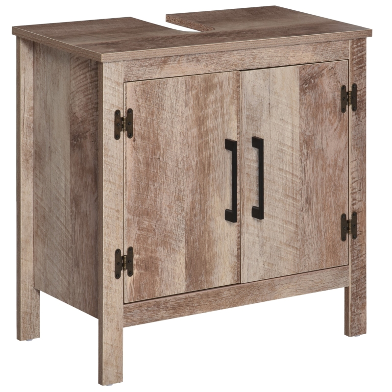 kleankin Pedestal Sink Storage Cabinet, Rustic Under Sink Cabinet, Bathroom Vanity Cabinet with Double Door Space Saver Organizer, Barnwood