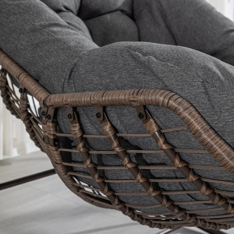 Outdoor Rattan Rocking Chair with Padded Cushion, Hand-Woven Recliner, Ergonomic Design, Steel Frame, 44" L x 37" W x 31.5" H, Gray
