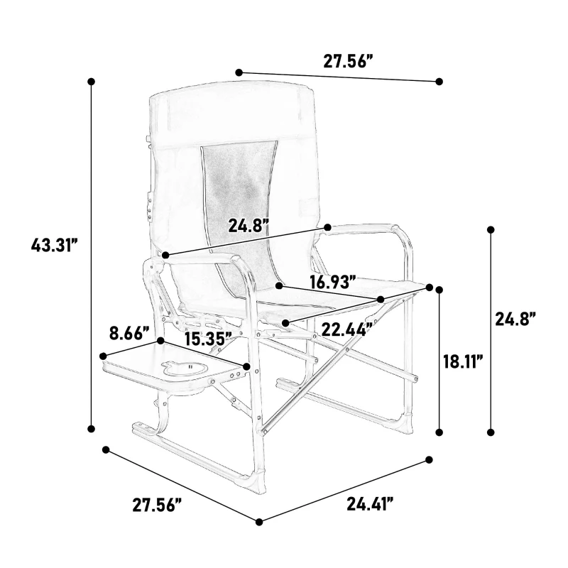 Camping Directors Chair with Side Table and Pocket, Steel Frame, Heavy Duty Oversized Portable Folding Chair, 25" L x 27.5" W x 43.5" H, Red
