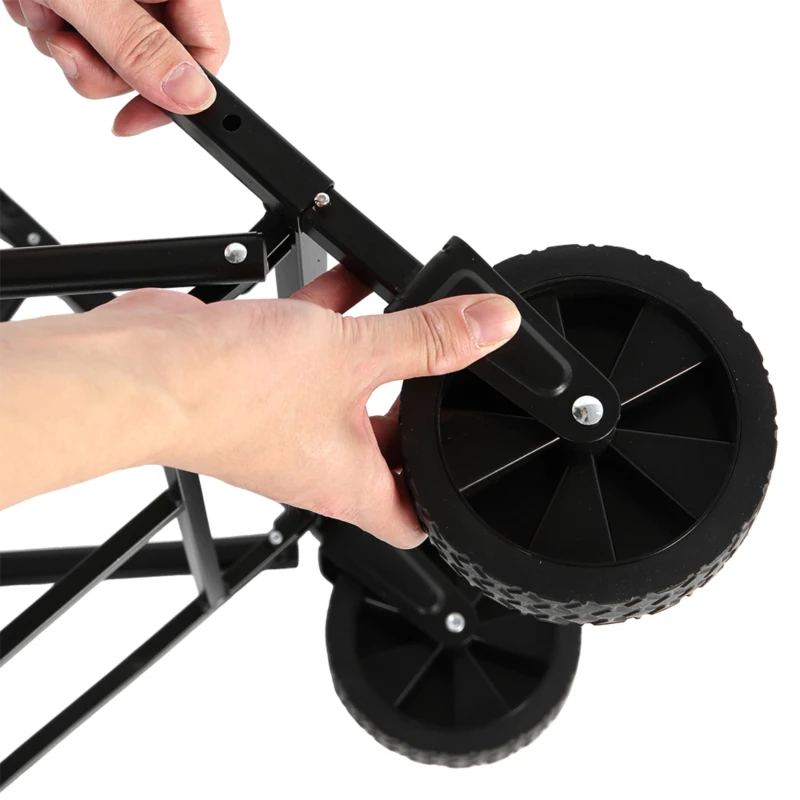 Lightweight Portable Heavy Duty Folding Beach Wagon with Wheels, Outdoor Utility Cart for Sports, Garden, 26" L x 16" W x 17.5" H, Black