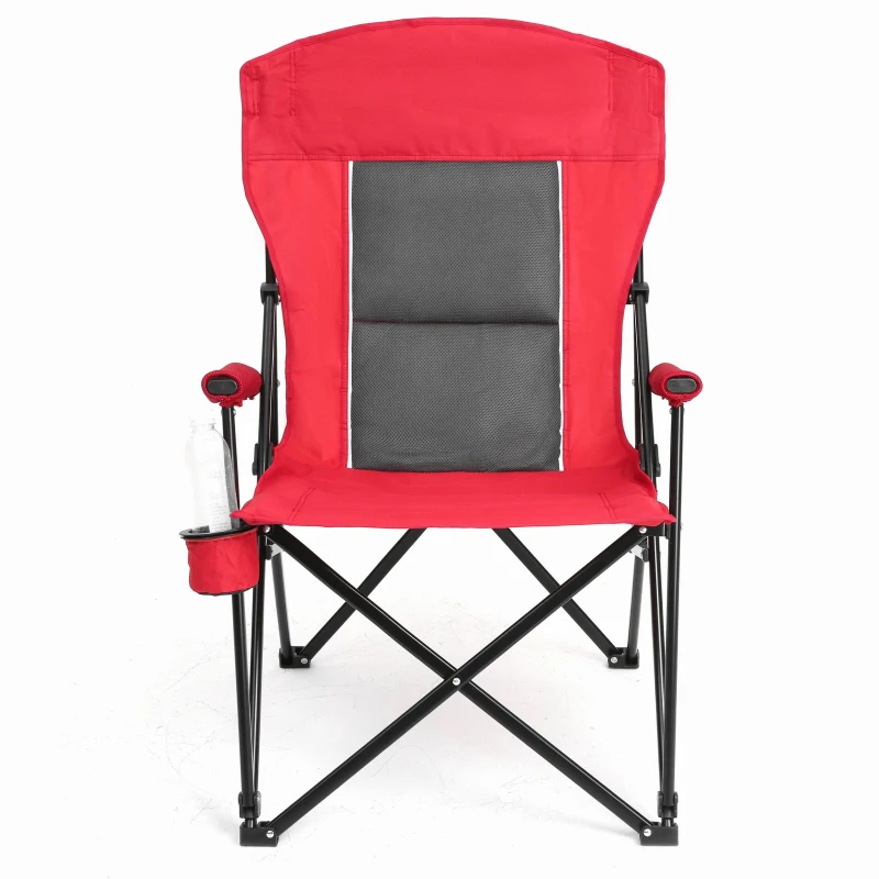 High Back Heavy Duty Lawn Chair with Cup Holder, Portable Collapsible Chair, Supports 250 lbs, Steel Frame, 22.5" L x 25.5" W x 41" H, Red