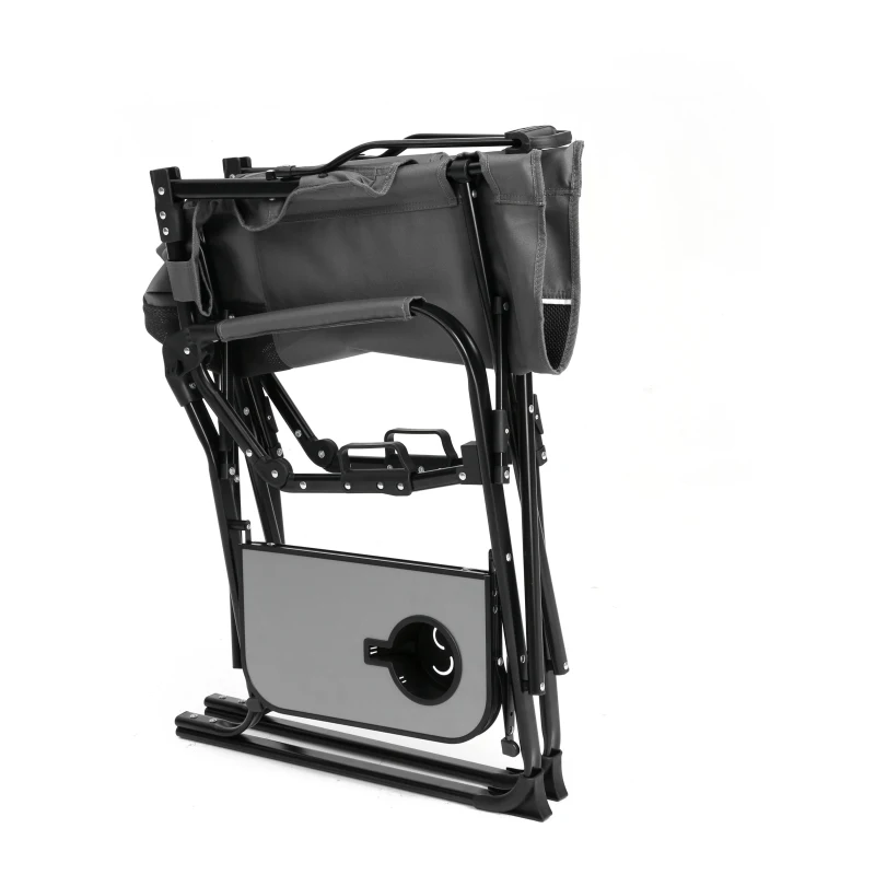 Camping Director's Chair with Side Table and Pocket, Steel Frame, Heavy Duty Oversized Portable Folding Chair, 25" L x 27.5" W x 43.5" H, Gray