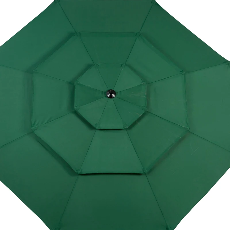 3-Tier Auto-Tilt Patio Umbrella with Crank System, 8 Ribs Support, Outdoor Market Table Pool Deck Umbrella, 116" L x 116" W x 98.5" H, Dark Green
