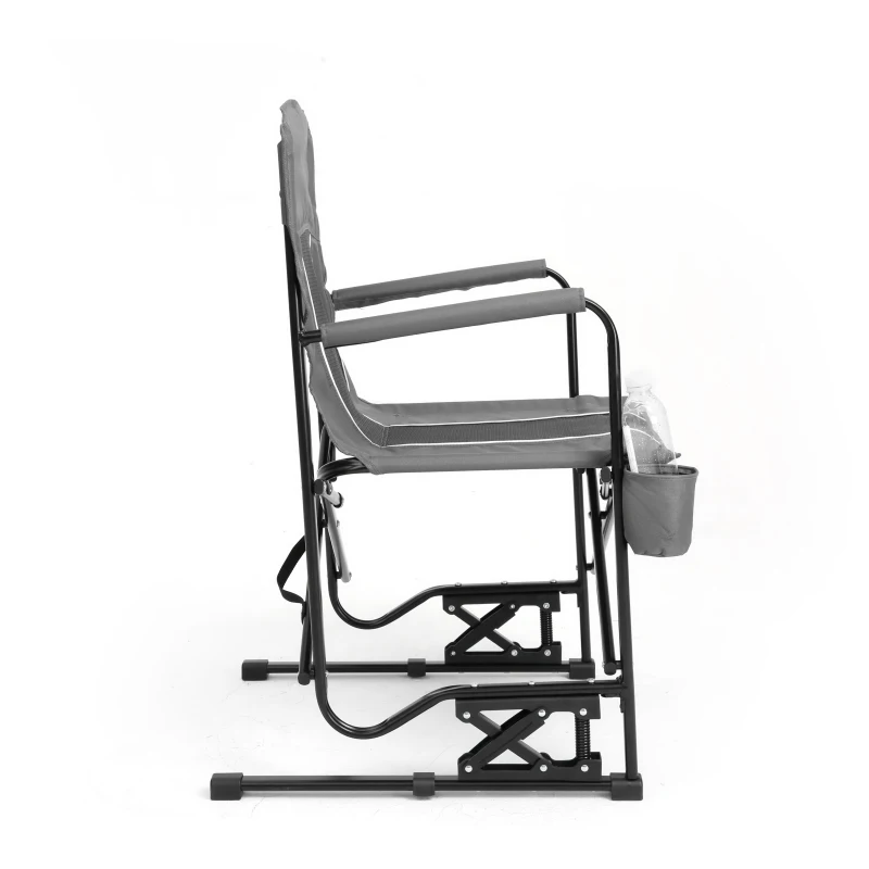 Outdoor Freestyle Rocker Camping Chair with Durable Armrests, Portable Folding Rocking Chair, Drink Holder, Comfortable Backrest, 250 lbs Capacity, 24" L x 23" W x 37" H, Gray