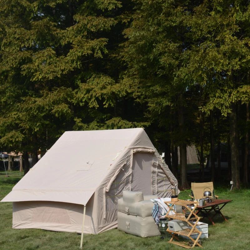 Inflatable Camping Tent with High Performance Structure, Stove Jack, 4-Season Glamping Tent for 4-6 Persons, 118" L x 82.5" W x 79" H, Beige