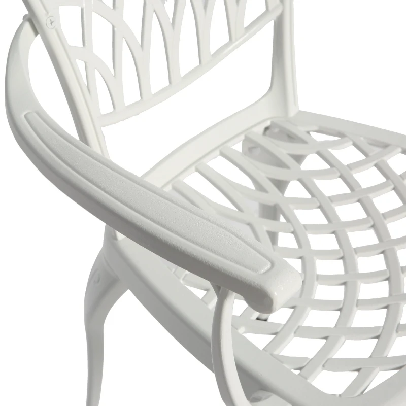 3-Piece Patio Bistro Set with Cushions, Umbrella Hole, Adjustable Foot Caps, All-Weather Cast Aluminum Table and Chairs for Garden, Balcony, White