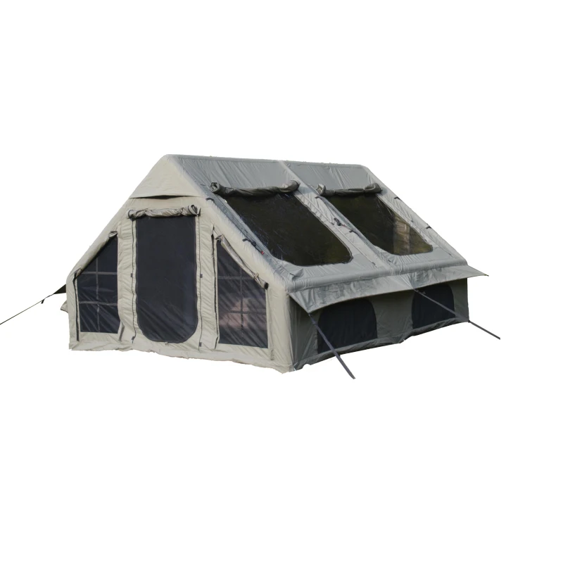 Inflatable Camping Tent with Hand Pump, Mesh and Chimney Window, Windproof Oxford Cabin Tent, 157.5" L x 118" W x 79" H, Army Green