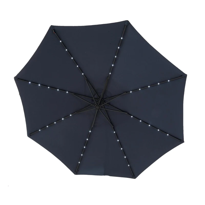 10ft Solar LED Offset Hanging Market Patio Umbrella with Easy Adjustment and Enhanced Stability, Steel Frame, 116" L x 116 W x 83" H, Navy Blue