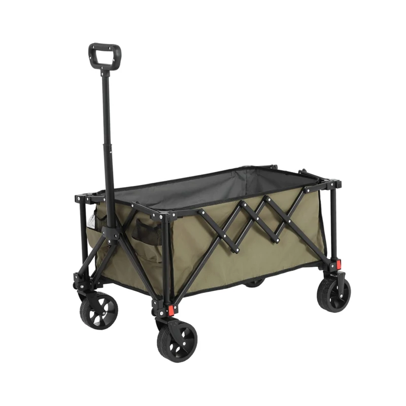 Folding Wagon Cart with All Terrain Wheels, Adjustable Handle, Quick Setup and Folding Garden Cart, 30.5" L x 19" W x 18" H, Army Green
