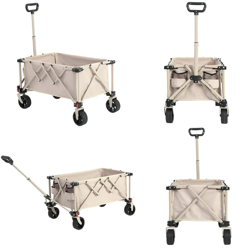 Folding Wagon Cart with All Terrain Wheels, Quick Setup and Folding, Heavy Duty Garden Cart with Adjustable Handle, 30.5" L x 19" W x 18" H, Beige