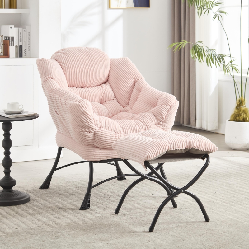 Ergonomic Lazy Chair with Ottoman, Pink | Aosom.com