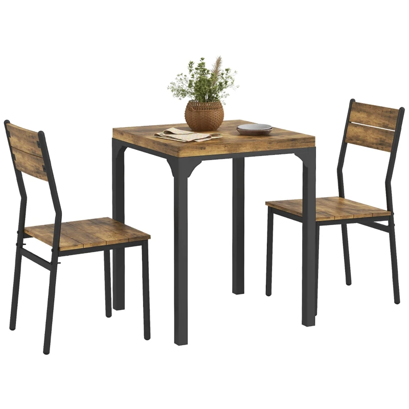 HOMCOM Dining Table Set for 2, 3 Piece Kitchen Table and Chairs with Metal Legs for Small Spaces, Rustic Brown