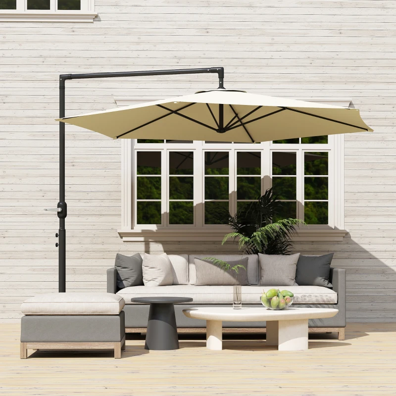 Outsunny 9.5FT Offset Patio Umbrella with Crank, Cross Base, Round Hanging Cantilever Umbrella for Pool, Backyard, Deck, Garden