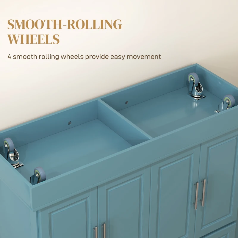 HOMCOM Rolling Kitchen Island with Storage and Stainless Steel Top, Kitchen Trolley with Drawers, Towel Rack, Light Blue