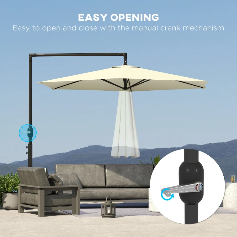 Outsunny 9.5FT Offset Patio Umbrella with Crank, Cross Base, Round Hanging Cantilever Umbrella for Pool, Backyard, Deck, Garden