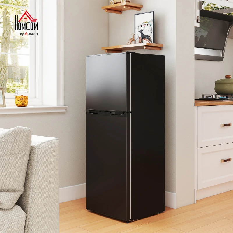 HOMCOM Double Door Mini Fridge with Freezer, 4.6 Cu.Ft Small Refrigerator with Thermostat, Shelves, Reversible Door, Black