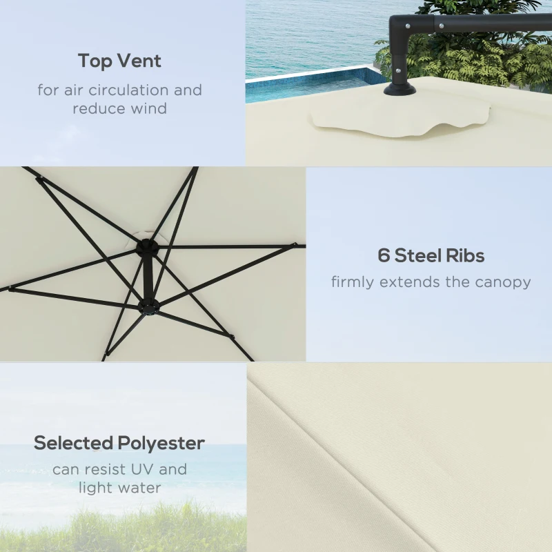 Outsunny 9.5FT Offset Patio Umbrella with Crank, Cross Base, Round Hanging Cantilever Umbrella for Pool, Backyard, Deck, Garden