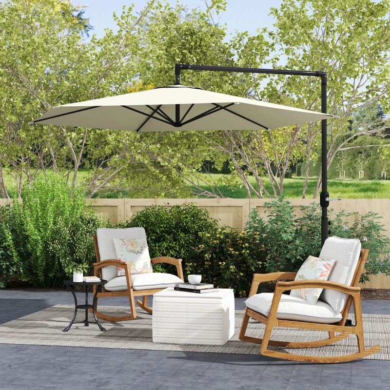 Outsunny 9.5FT Offset Patio Umbrella with Crank, Cross Base, Round Hanging Cantilever Umbrella for Pool, Backyard, Deck, Garden