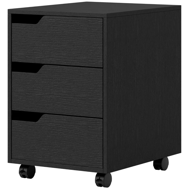 HOMCOM 3 Drawer File Cabinet, Vertical Filing Cabinet with Wheels, Mobile Printer Stand with Storage for Home Office, Black
