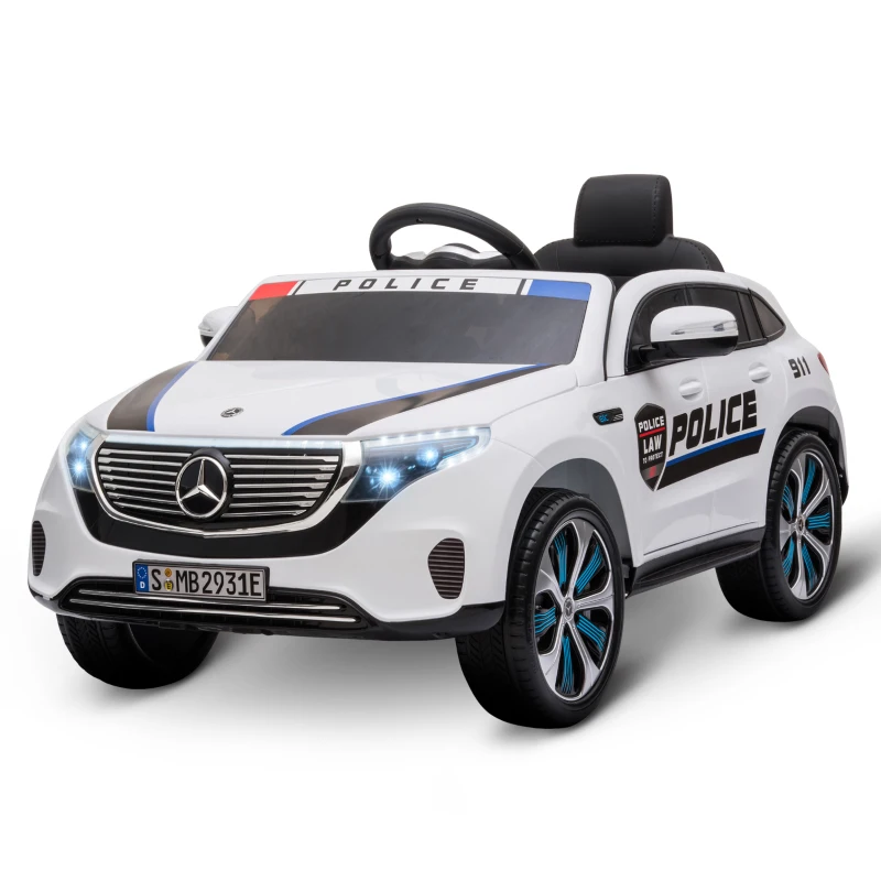 Aosom Licensed BENZ EQ Kids Electric Ride On Car, 12V 7AH Battery-powered Kids Police Car Toy with Parental Remote Control Music Lights Suspension Wheels for 3-5 Years Old White