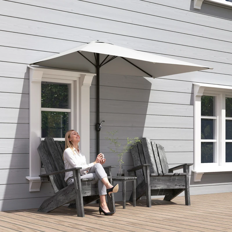 Outsunny 8ft Half Umbrella Outdoor Balcony Parasol Patio Garden Outdoor Window Sun Shade w/ 5 Ribs, Cream White