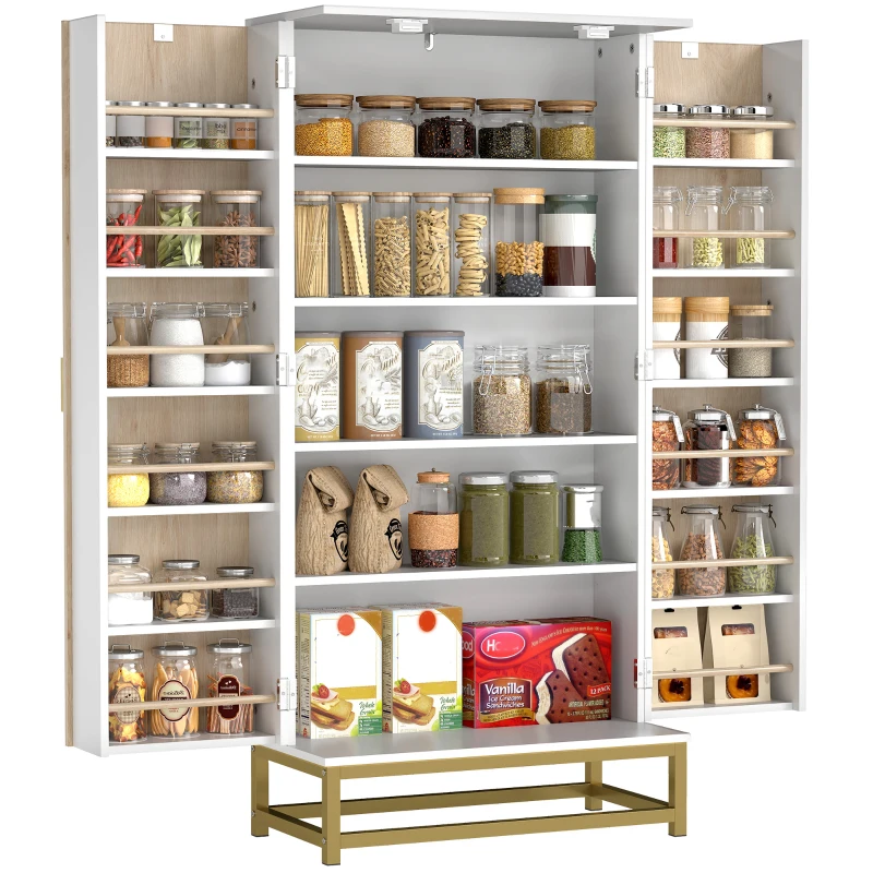 HOMCOM 47" Kitchen Pantry Cabinet, Freestanding Kitchen Storage Cabinet with 12 Door Shelves and Adjustable Shelves, White