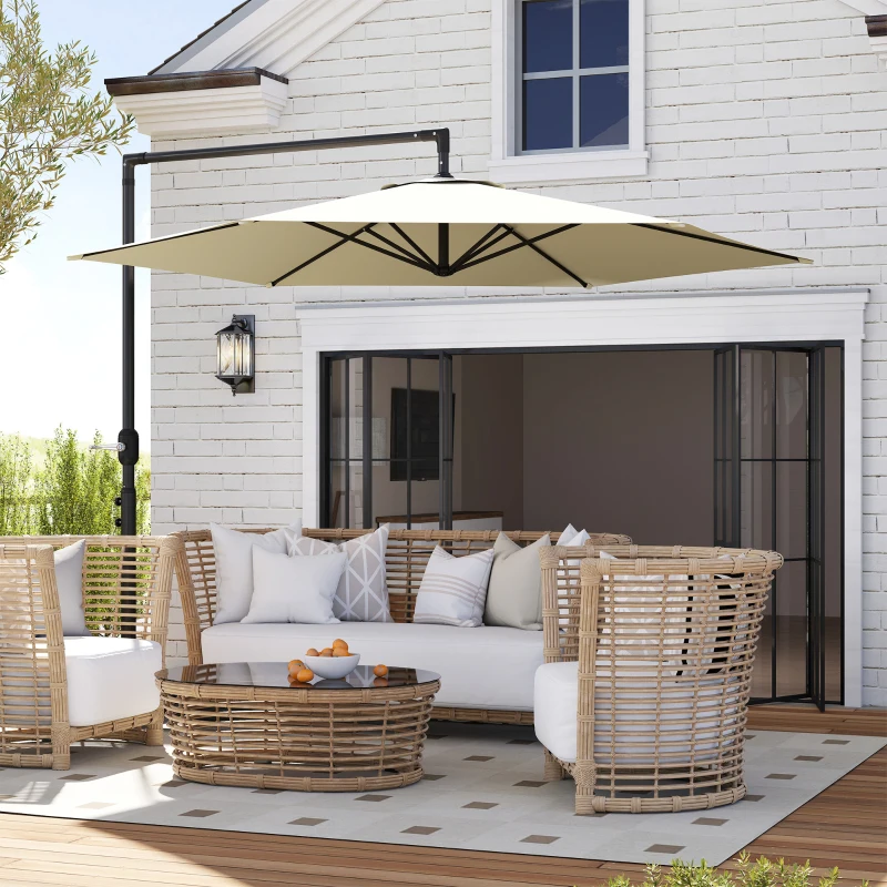 Outsunny 9.5FT Offset Patio Umbrella with Crank, Cross Base, Round Hanging Cantilever Umbrella for Pool, Backyard, Deck, Garden