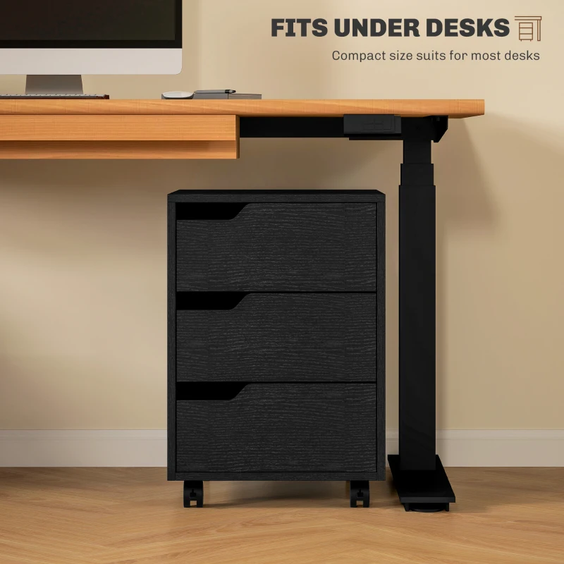 HOMCOM 3 Drawer File Cabinet, Vertical Filing Cabinet with Wheels, Mobile Printer Stand with Storage for Home Office, Black