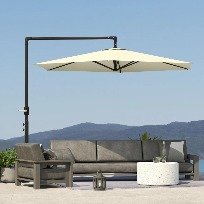 Outsunny 9.5FT Offset Patio Umbrella with Crank, Cross Base, Round Hanging Cantilever Umbrella for Pool, Backyard, Deck, Garden