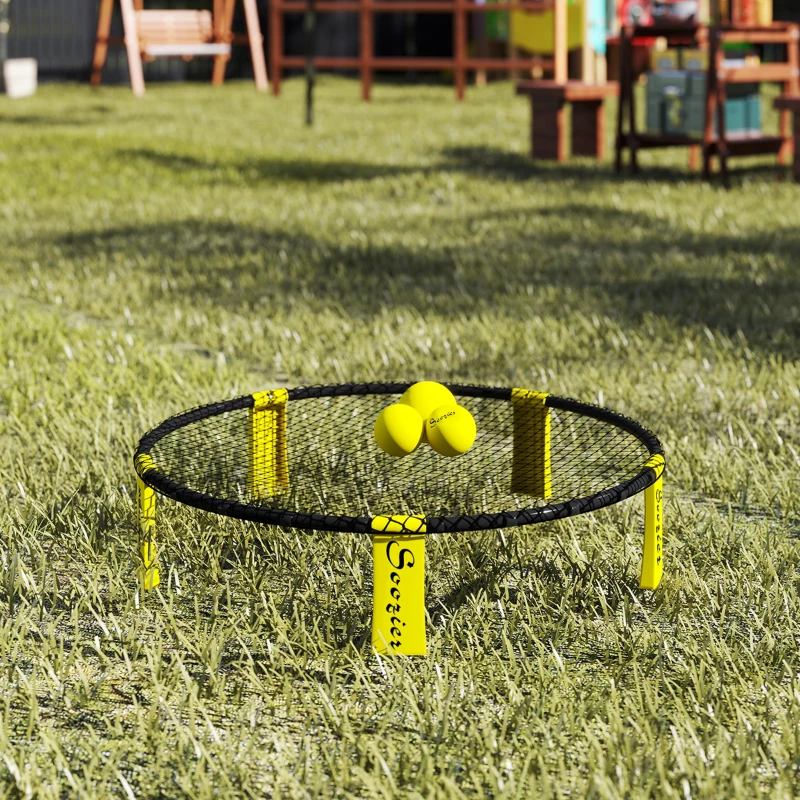 Soozier Spike Ball Game Set, Mini Beach Games Set w/ Roundnet, 3 Balls, Pump, Carrying Bag, Portable Outdoor Games for Families