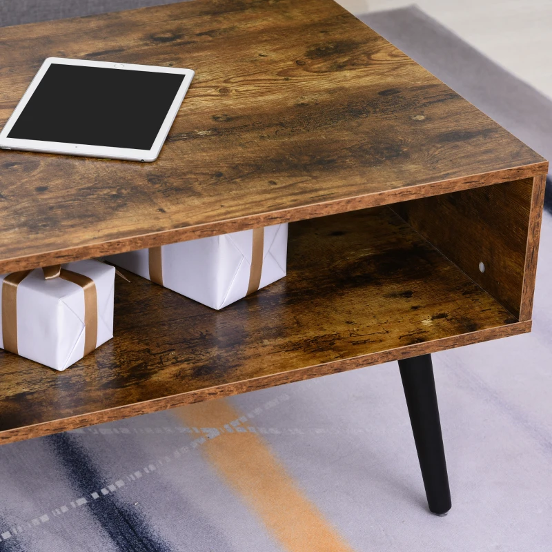 HOMCOM Retro Coffee Table with Storage Shelf and Drawer for Living Room, Vintage Wooden Sofa Side Table, Rustic Brown