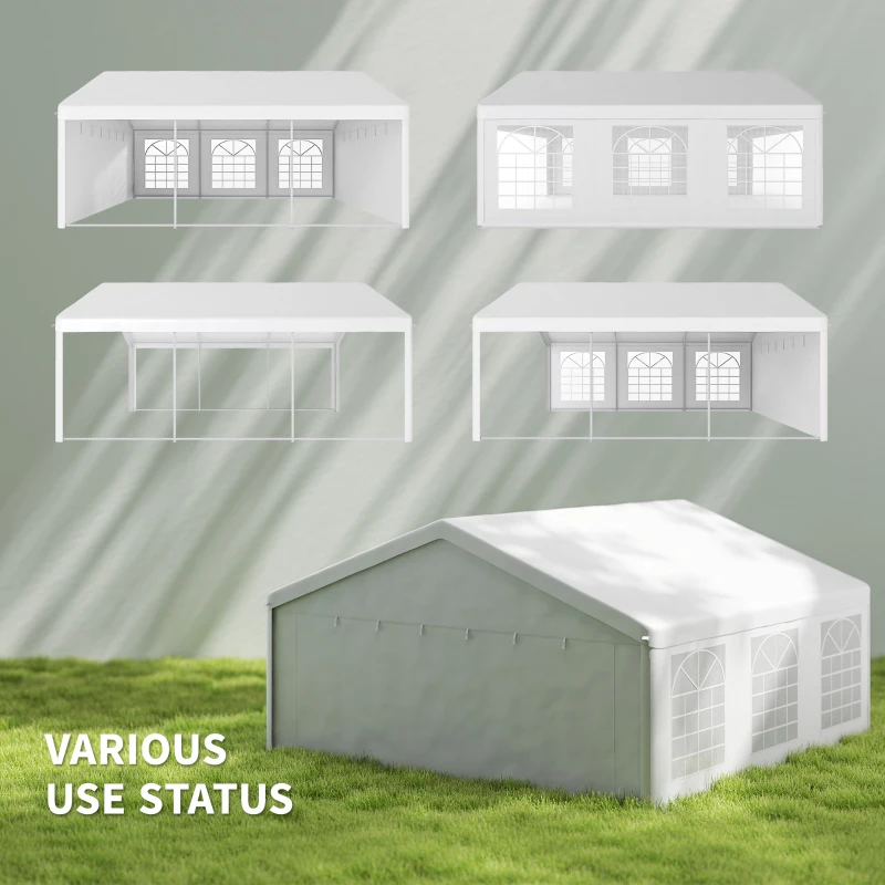 Outsunny 20'x20' Heavy Duty Large Party Tent & Carport with Removable Sidewalls, Windows, Portable Garage Canopy Tent, Sun Shade Shelter for Parties Wedding Outdoor Events, White