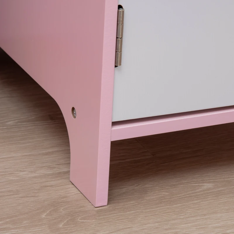 Qaba Toddler Table and Chair Set, Kids Writing Desk Homework Table with Whiteboard, Storage Cabinet, Pink