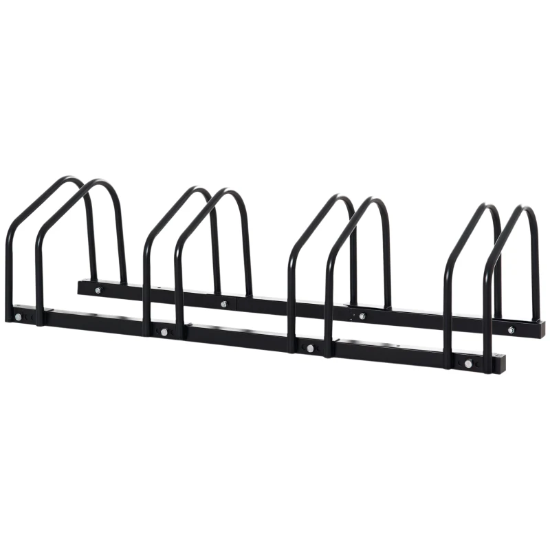 Soozier 4-Bike Bicycle Floor Parking Rack Cycling Storage Stand Garage Organizer for Indoor and Outdoor Use Black
