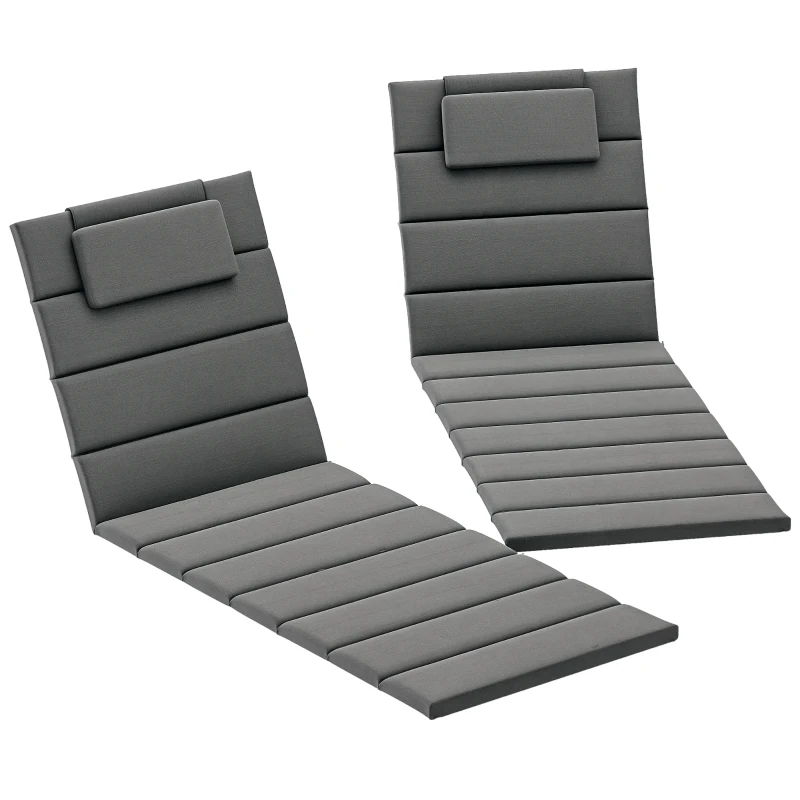 Outsunny Foldable Chaise Lounge Cushion Set of 2, Outdoor Lounge Chair Cushion Set, UPF50+ 230gsm Olefin, 80" x 26" Dark Gray