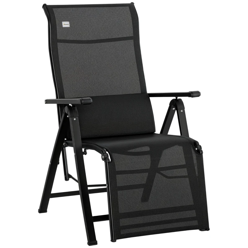 Outsunny Outdoor Recliner Lounge Chair with Adjustable Backrest, Cushion, Black