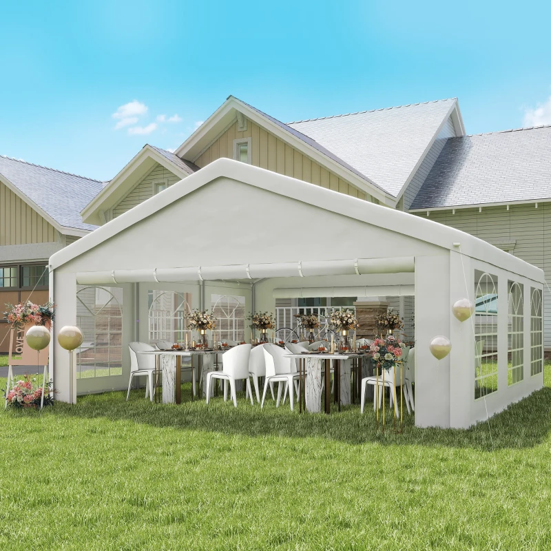 Outsunny 20 x 20 ft Heavy Duty Party Tent Outdoor Gazebo Wedding Tent Event Shelter Carport BBQ with Removable Sidewalls & Windows, Outside Waterproof Canopy for Parties, White