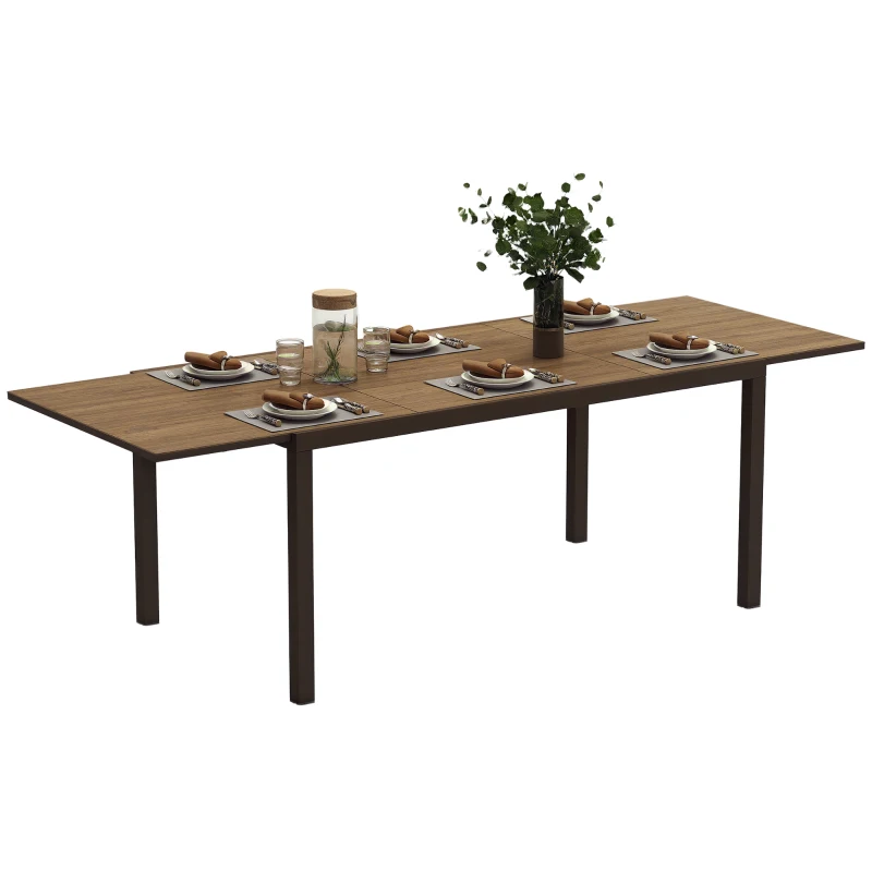 Outsunny 63"-94.5" Extendable Patio Dining Table for 6-8 Person, Outdoor Dining Table with Aluminium Edging, Steel Frame, Brown