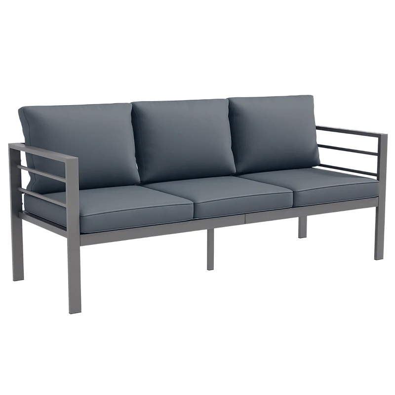 Outsunny Aluminum Garden Sofa, 3-Person Outdoor Couch, Backyard Furniture for 3-person with Cushions, 72.8" x 26" x 25.2", Grey