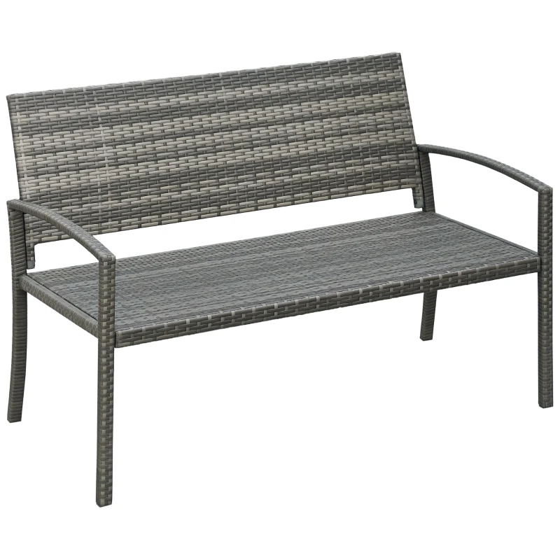 Outsunny Rattan Wicker Loveseat Garden Bench Hand Woven Portable Backyard Gray