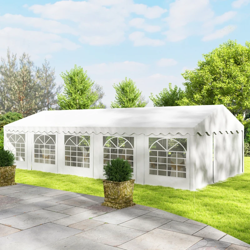 Outsunny 16.5' x 33' Large Party Tent, Heavy Duty Outdoor Canopy Tent with Removable Sidewalls, 10 Windows, White